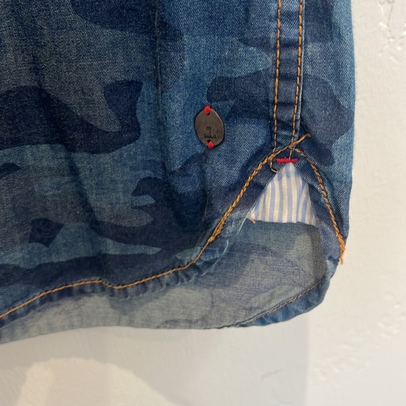 Scotch & Soda Men’s Size Medium Blue Camouflage Striped Short Sleeve Shirt - Picture 5 of 7